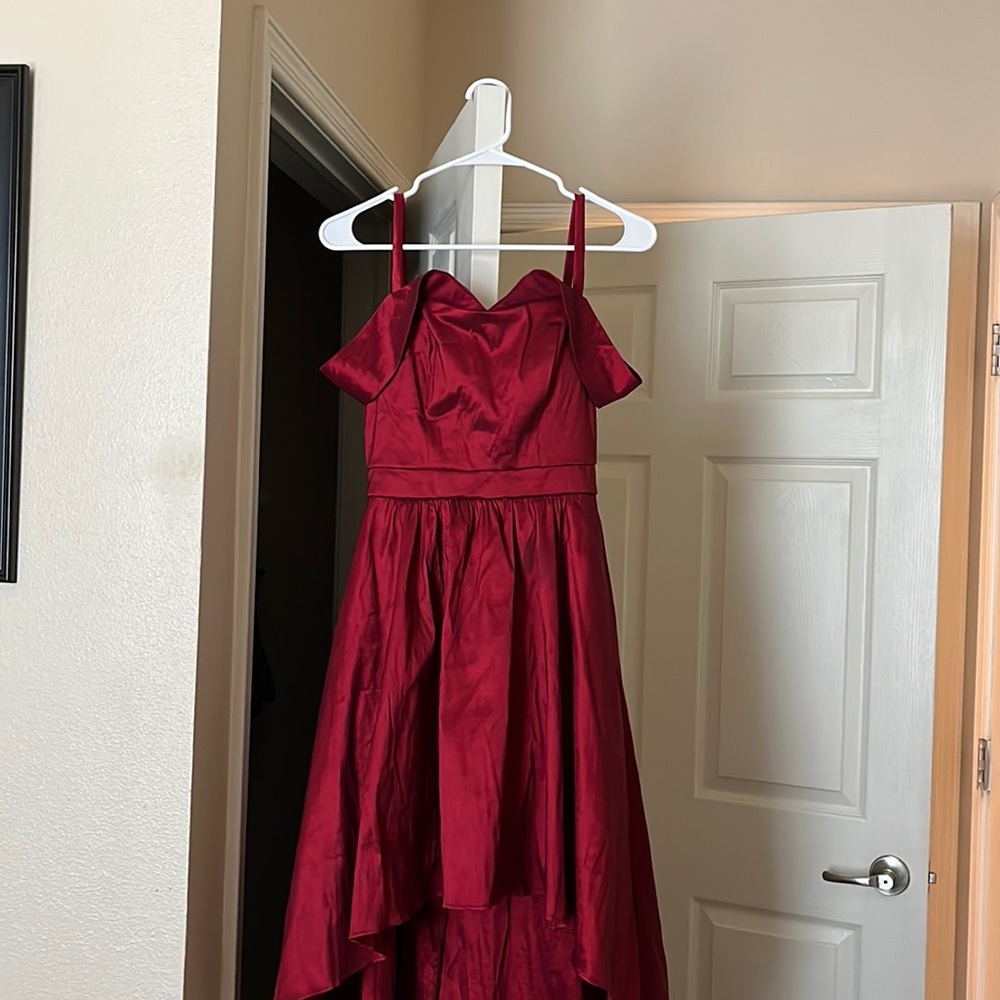 Long train red dress